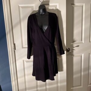 Small Loft black wrap dress with tie & long sleeves - NWT